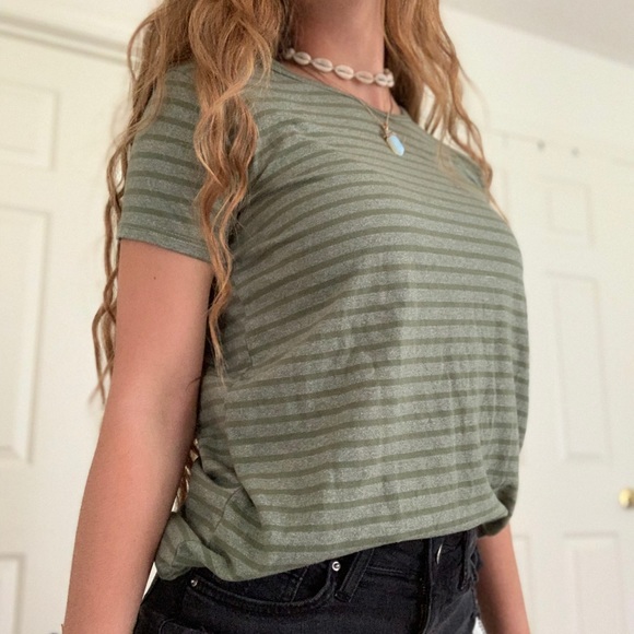 Green Striped LuLaRoe Fitted Tee - Picture 2 of 4